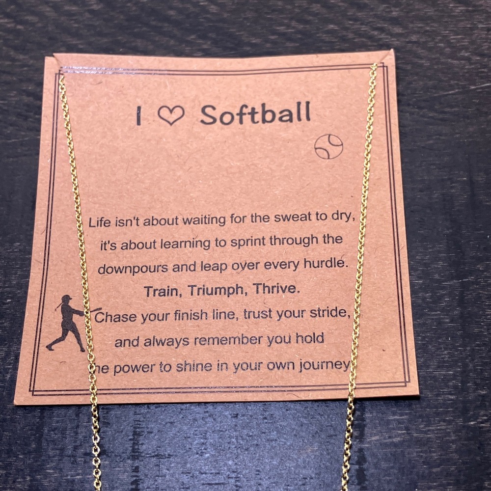 Kids I Love Softball Necklace Gold Tone Chain Charm Gift Bag - Picture 5 of 6